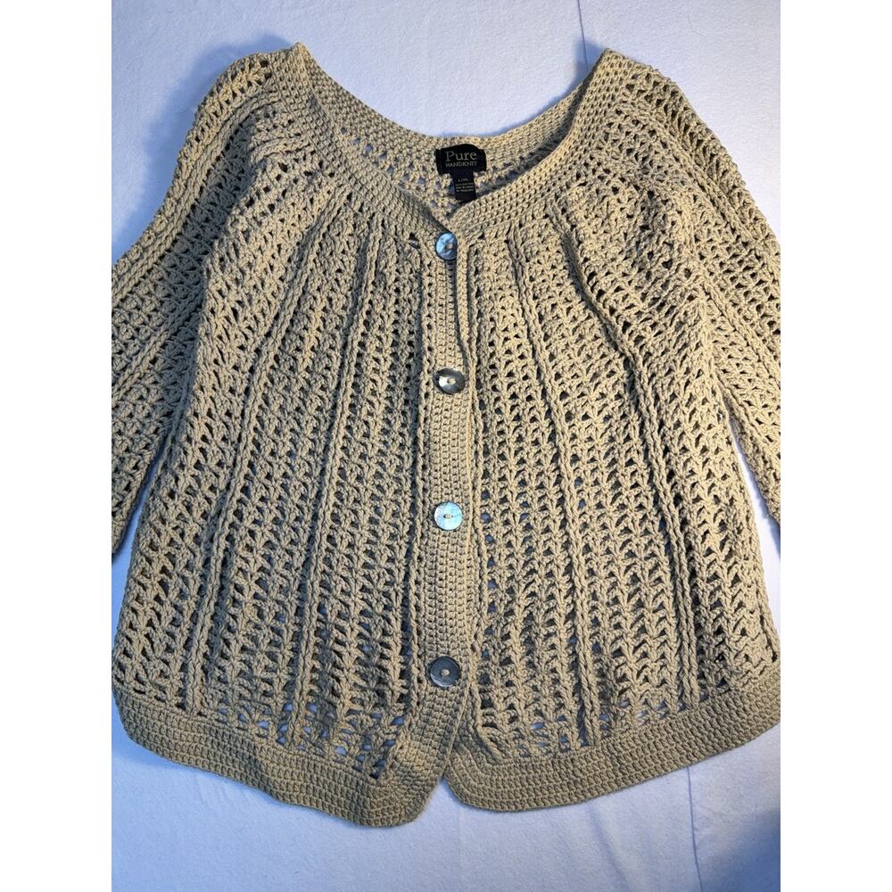 Boho Crochet‎ Cardigan Handmade Open Knit Beige Festival Boho Cottagecore